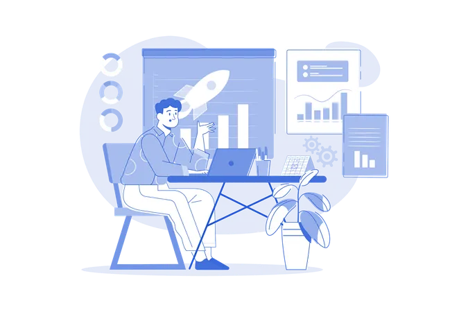 Businessman Working On Business Startup  Illustration