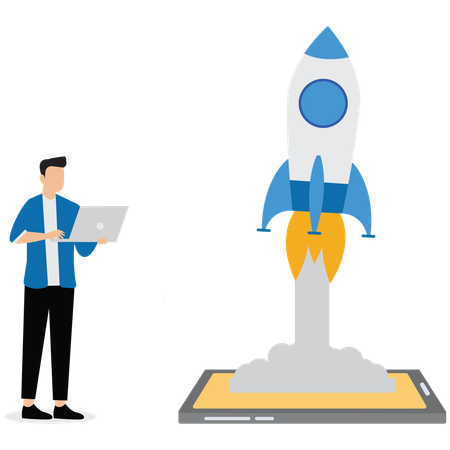 Businessman working on business startup  Illustration