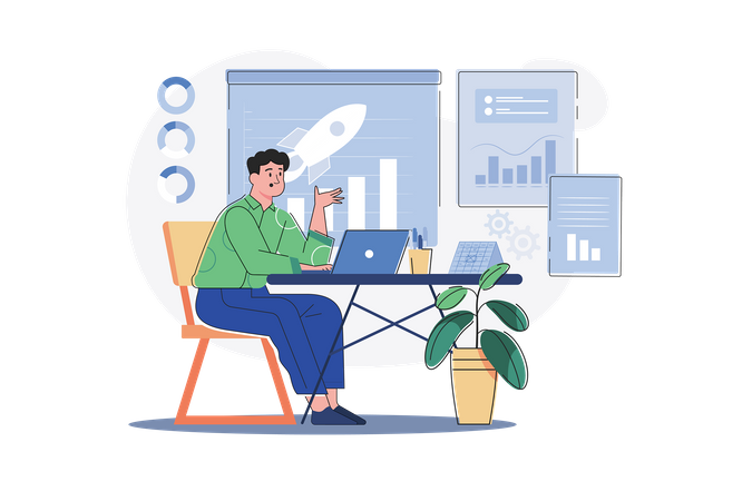 Businessman Working On Business Startup  Illustration