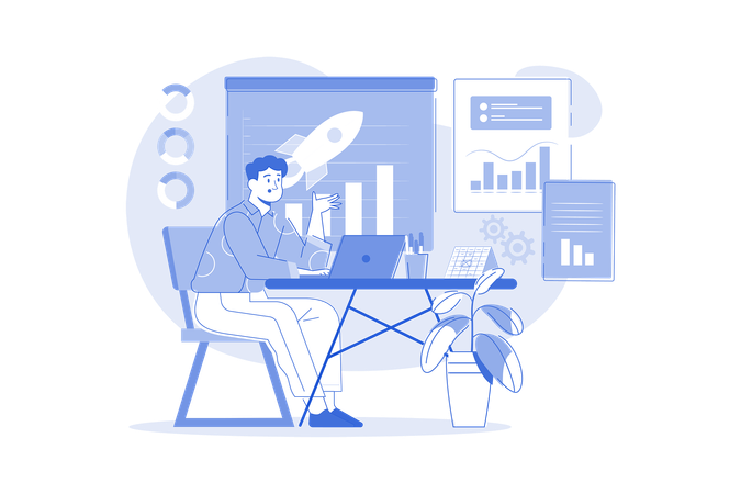 Businessman Working On Business Startup  Illustration