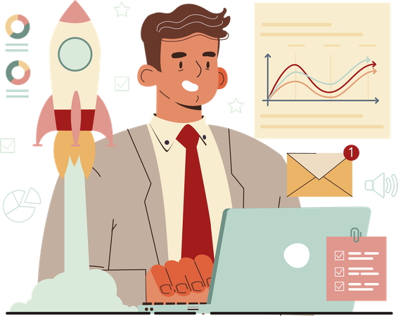 Businessman working on business startup  Illustration