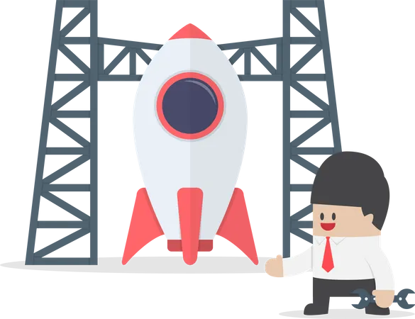 Rocket Startup Businessman Build Space Shuttle VECTOR EPS 10 Illustration