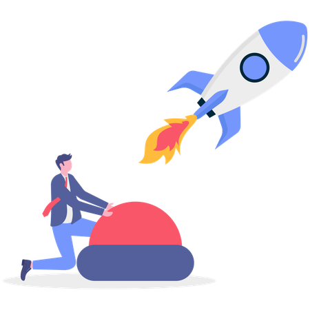 Businessman working on business startup rocket  Illustration