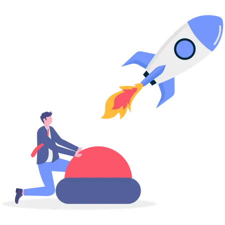 Businessman working on business startup rocket  Illustration