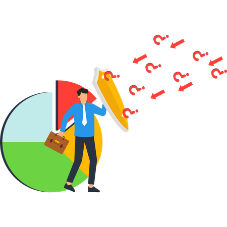 Businessman working on business Strategy Shielding Against Risk  Illustration