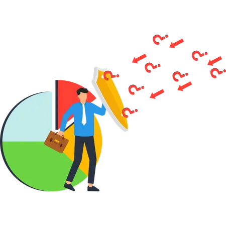 Businessman working on business Strategy Shielding Against Risk  Illustration