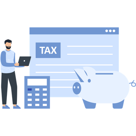 Businessman working on business tax calculation  Illustration