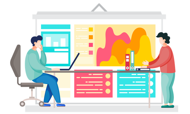 Businessman working on business workflow management  Illustration