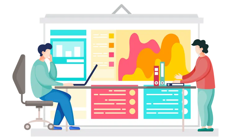 Businessman working on business workflow management  Illustration