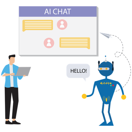 Businessman working on Chatbot Assisting for Online user  Illustration