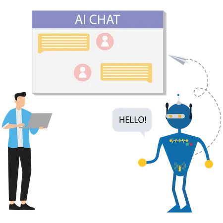 Businessman working on Chatbot Assisting for Online user  Illustration