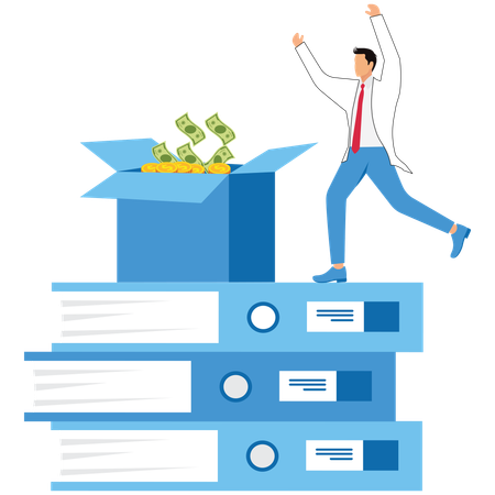 Businessman working on client responses  Illustration