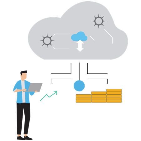 Businessman working on cloud computing  Illustration