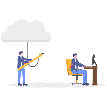 Businessman working on cloud computing  Illustration