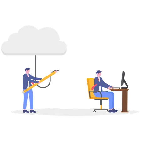 Businessman working on cloud computing  Illustration