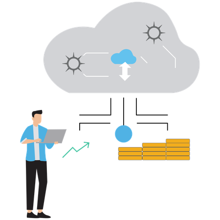 Businessman working on cloud computing  Illustration