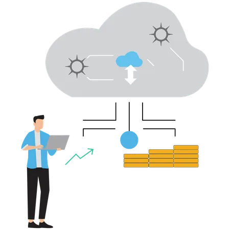 Businessman working on cloud computing  Illustration