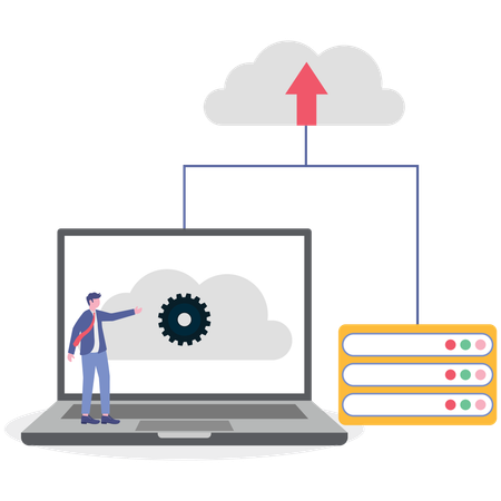 Businessman working on cloud data storage  Illustration