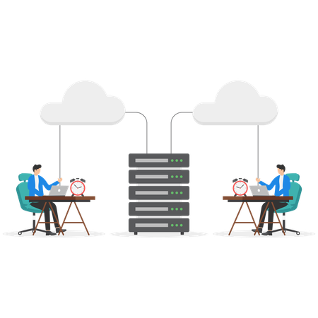 Businessman working on cloud protection  Illustration