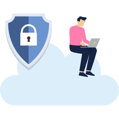 Businessman working on cloud security  Illustration