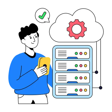 Businessman working on Cloud Server Support  Illustration