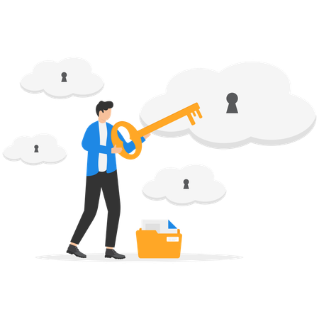 Businessman working on cloud system  Illustration