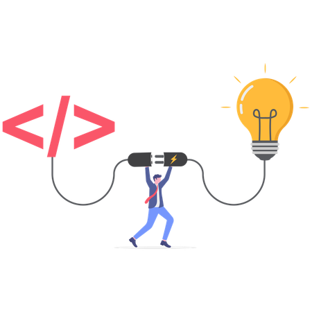 Businessman working on coding idea  Illustration
