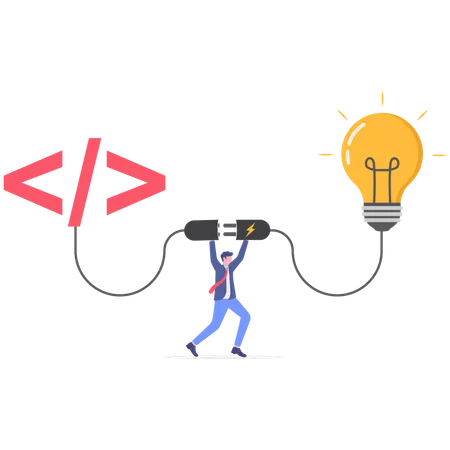 Businessman working on coding idea  Illustration