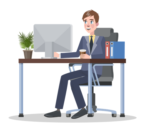 Businessman working on computer Illustration
