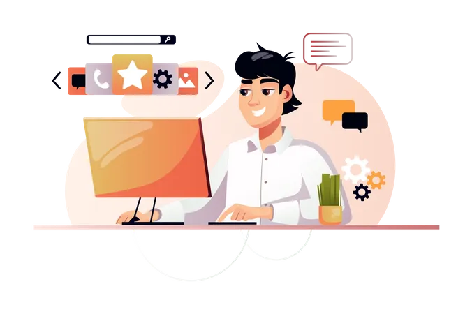 Businessman working on computer Illustration