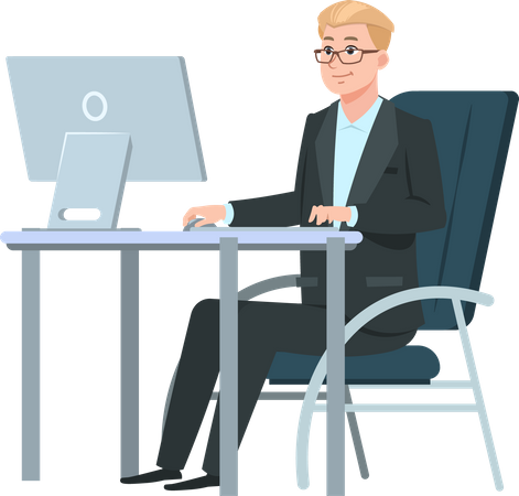 Businessman working on computer  Illustration