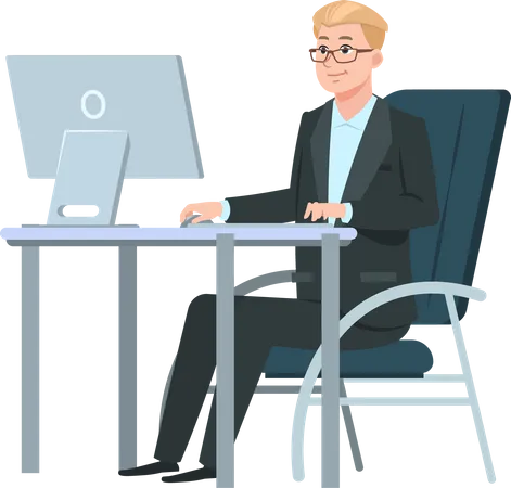 Businessman working on computer  Illustration