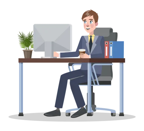 Businessman working on computer  Illustration