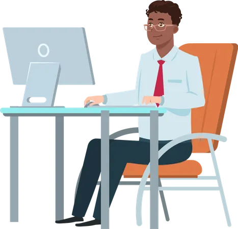 Businessman working on computer  Illustration