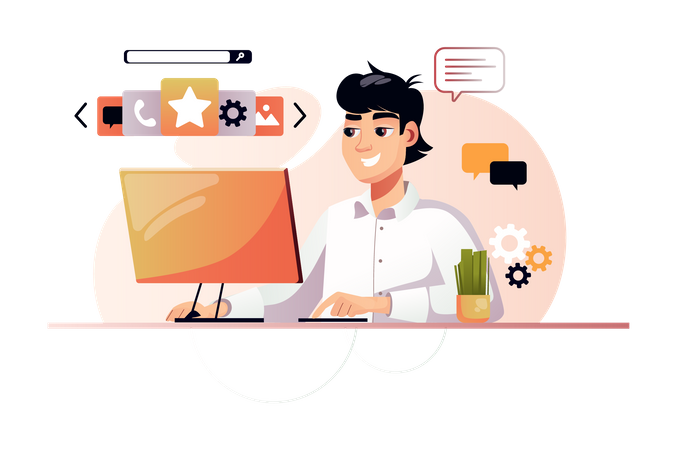 Businessman working on computer  Illustration