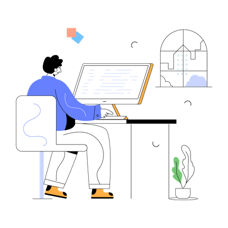 Businessman working on computer  イラスト