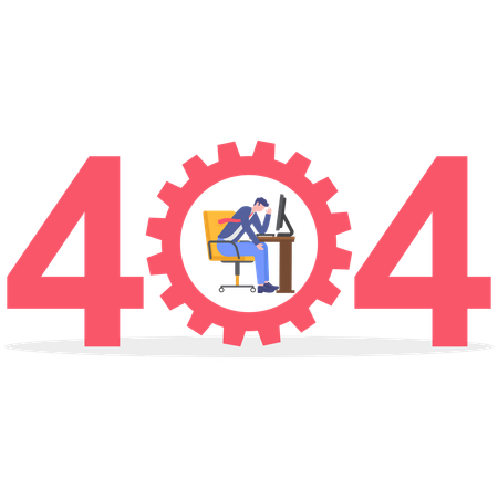 Businessman working on computer while getting 404 error  Illustration