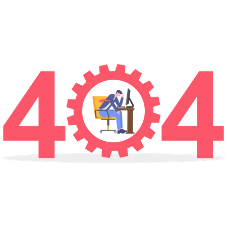 Businessman working on computer while getting 404 error  Illustration