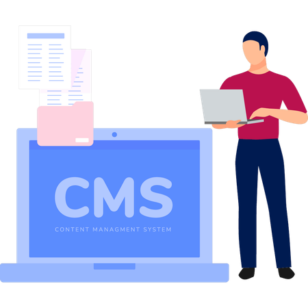 Businessman working on content management on laptop  Illustration