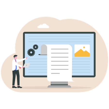 Businessman working on content management system  Illustration