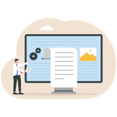 Businessman working on content management system  Illustration