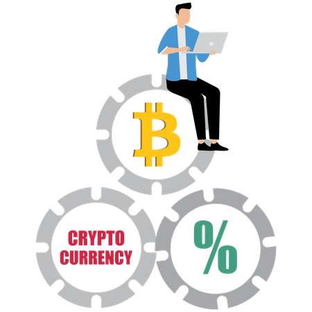 暗号通貨に取り組むビジネスマン  イラスト