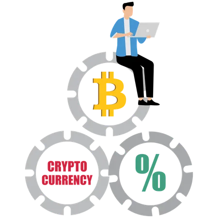 暗号通貨に取り組むビジネスマン  イラスト