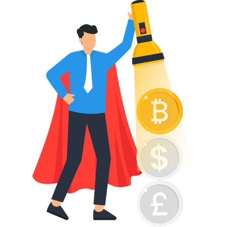 Businessman working on cryptocurrency analysis  Illustration