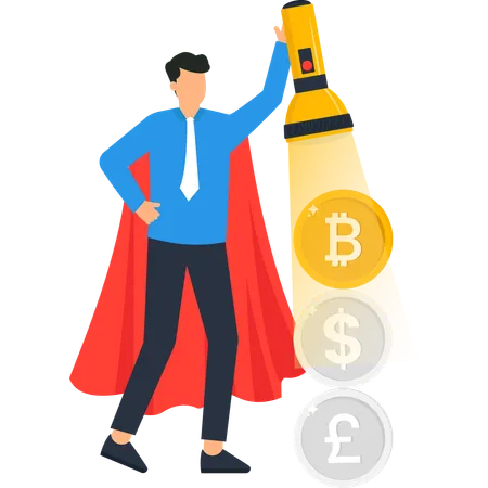 Businessman working on cryptocurrency analysis  Illustration