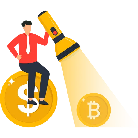 Businessman working on cryptocurrency  Illustration