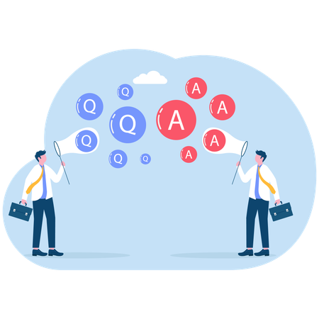 Businessman working on customer FAQs  Illustration