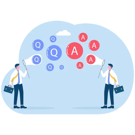 Businessman working on customer FAQs  Illustration