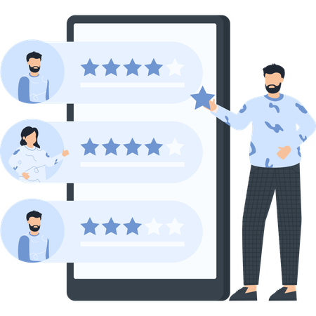 Businessman working on customer feedback  Illustration