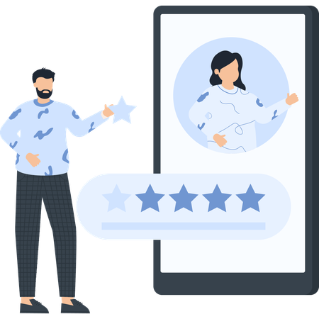 Businessman working on customer review  Illustration